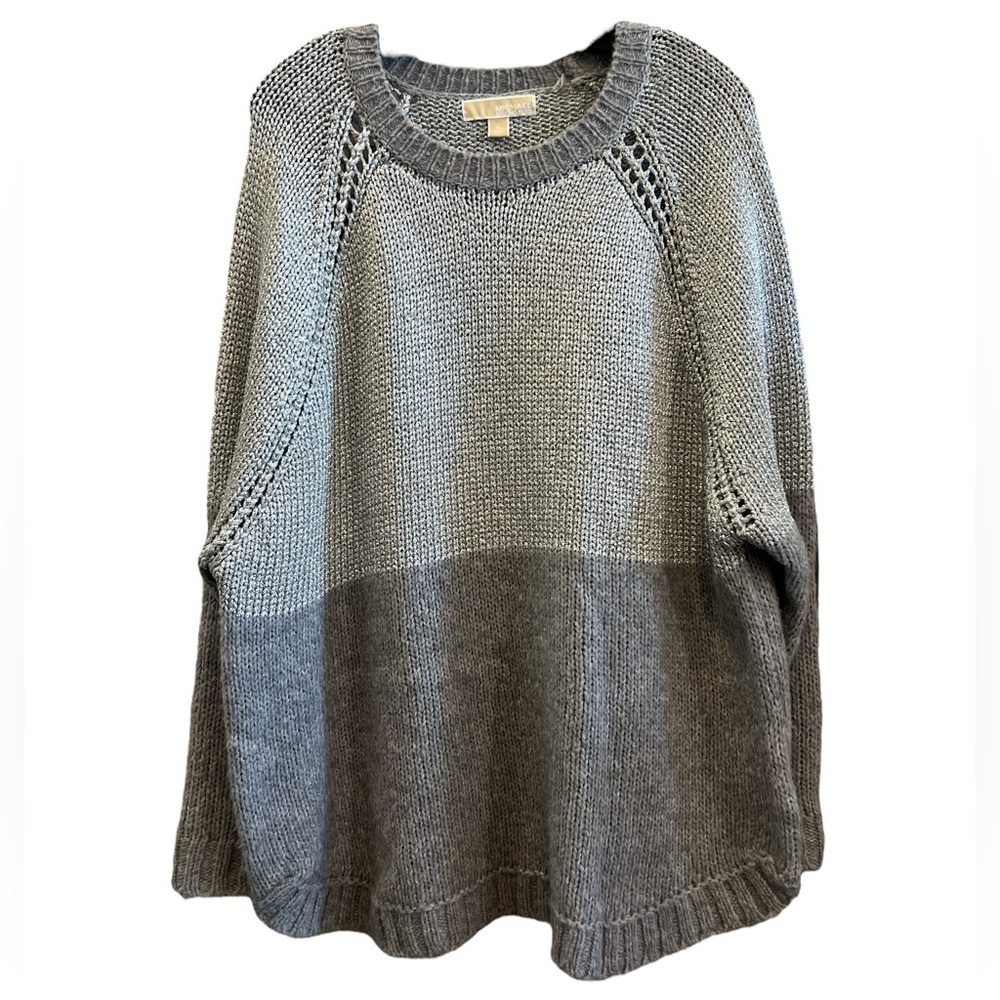 Michael Kors Two-Tone Gray/Silver Knit Crew Neck Oversized Tunic Sweater Size XL